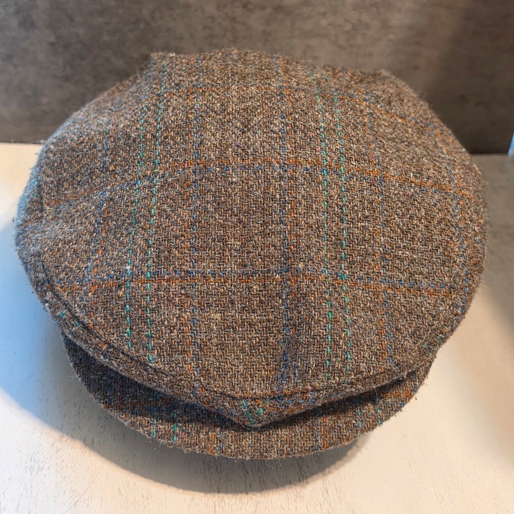 Vintage Adam New York Brown Tweed Flat Cap Newsboy Hat Large 7 1/4 - 7 3/8 USA